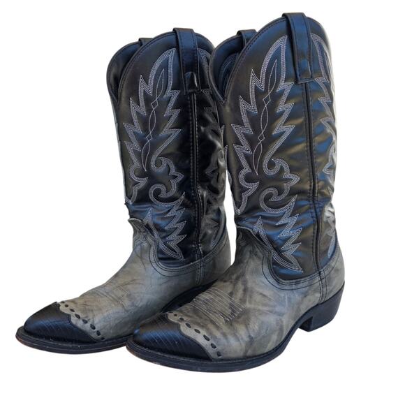 Laredo Western Cowboy Boots Mens 9D Black Gray Leather Pointed Toe main image 4